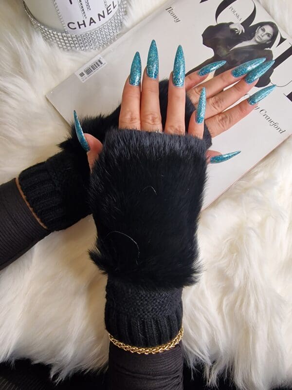 Rękawiczki LUIZA - bez palców wykończone futerkiem