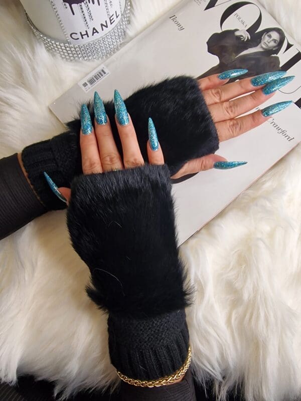 Rękawiczki LUIZA - bez palców wykończone futerkiem