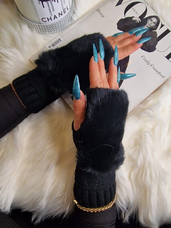 Rękawiczki LUIZA - bez palców wykończone futerkiem