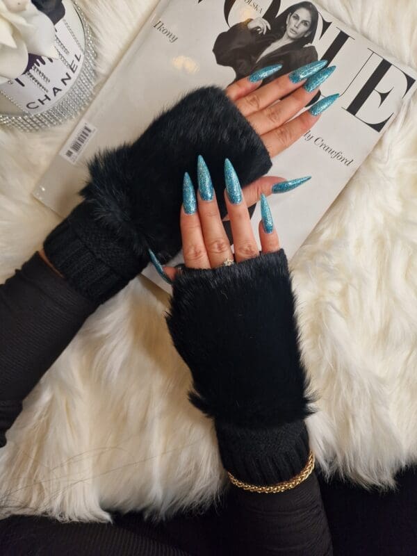 Rękawiczki LUIZA - bez palców wykończone futerkiem