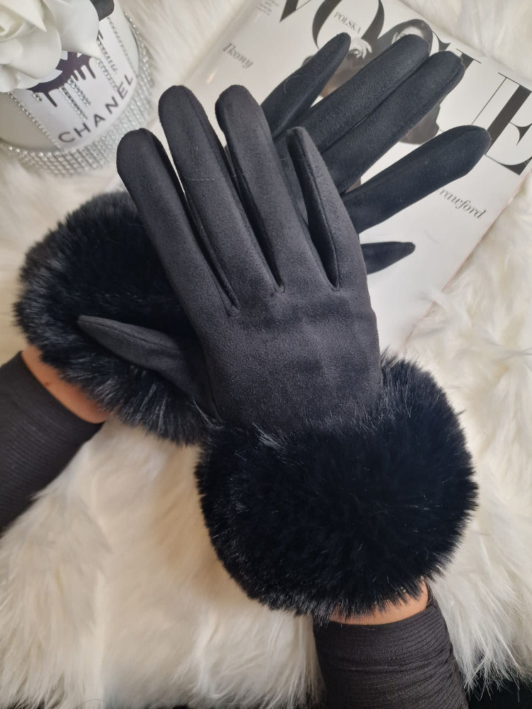 Rękawiczki JURA mankiet wykończony futerkiem