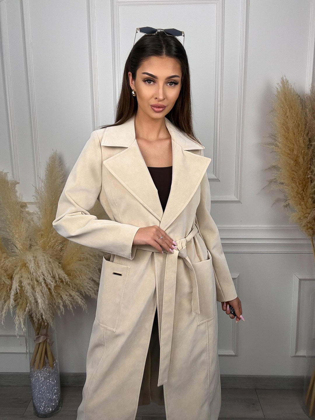 PŁASZCZ IDA - długi, zamszowy POLSKI producent