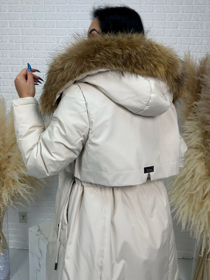 Parka damska zimowa premium JULIA z futrem naturalnym fango