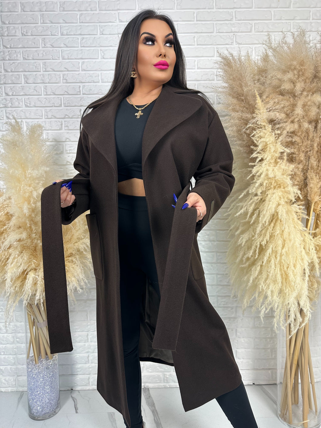 Długi płaszcz BELLA - na podszewce, polska produkcja