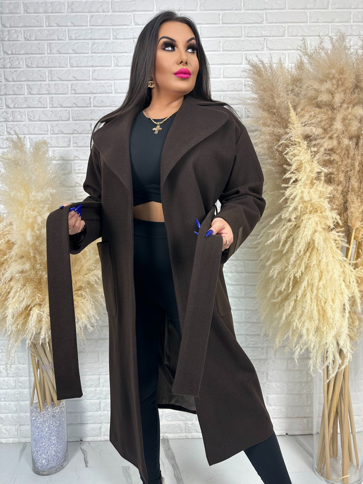 Długi płaszcz BELLA - na podszewce, polska produkcja