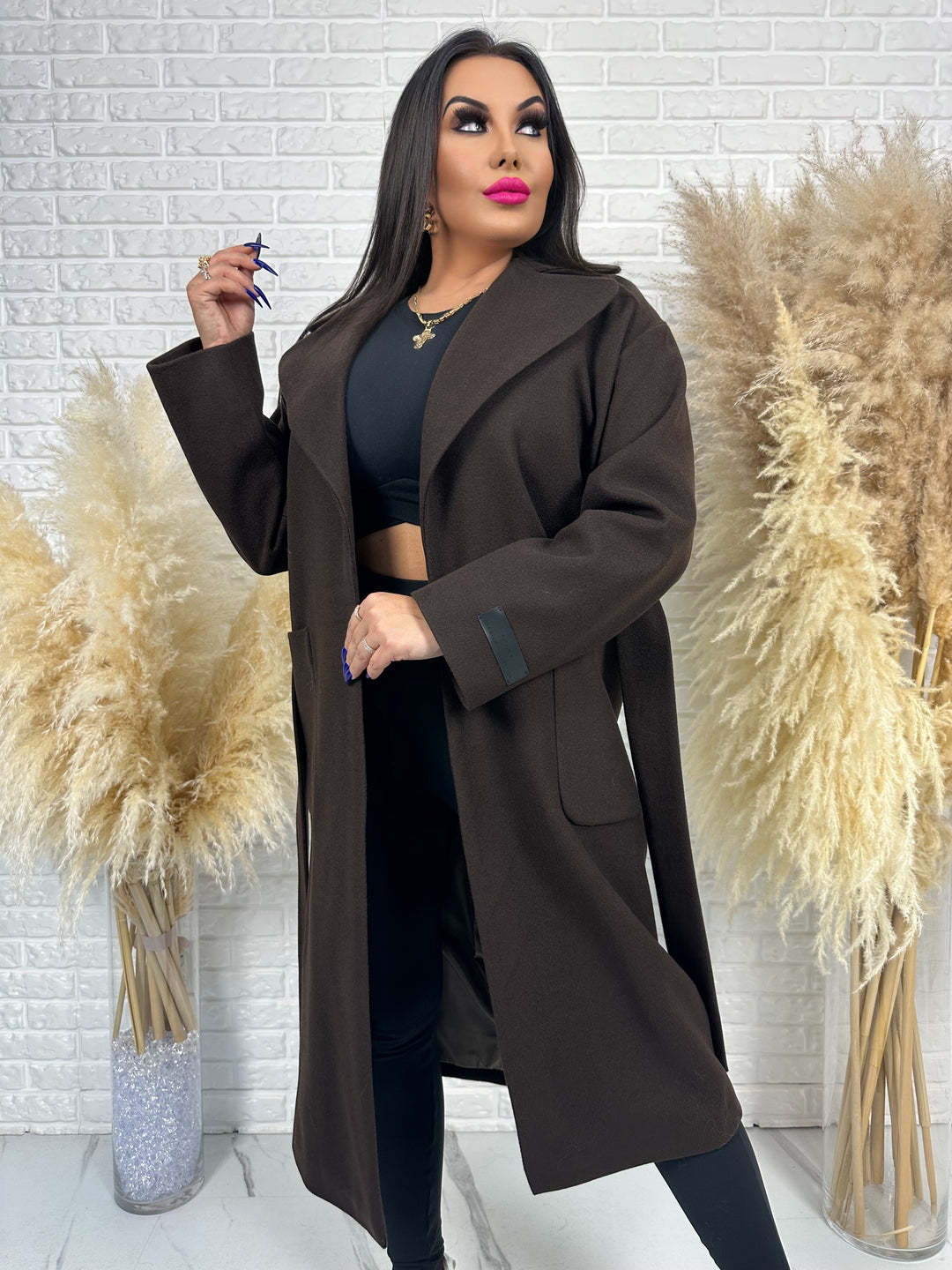 Długi płaszcz BELLA - na podszewce, polska produkcja