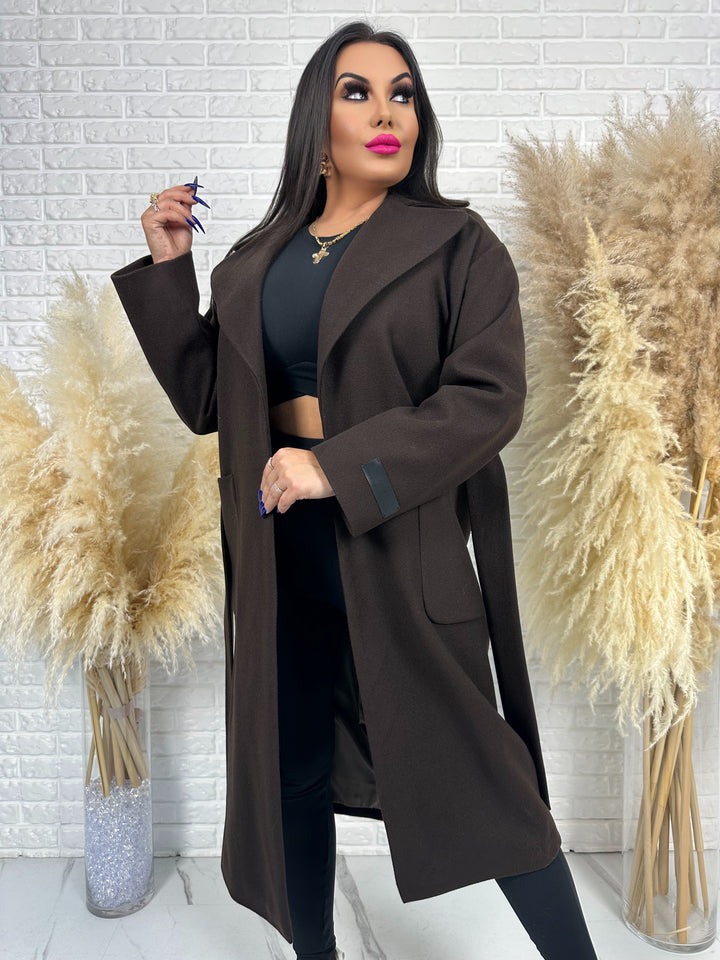 Długi płaszcz BELLA - na podszewce, polska produkcja