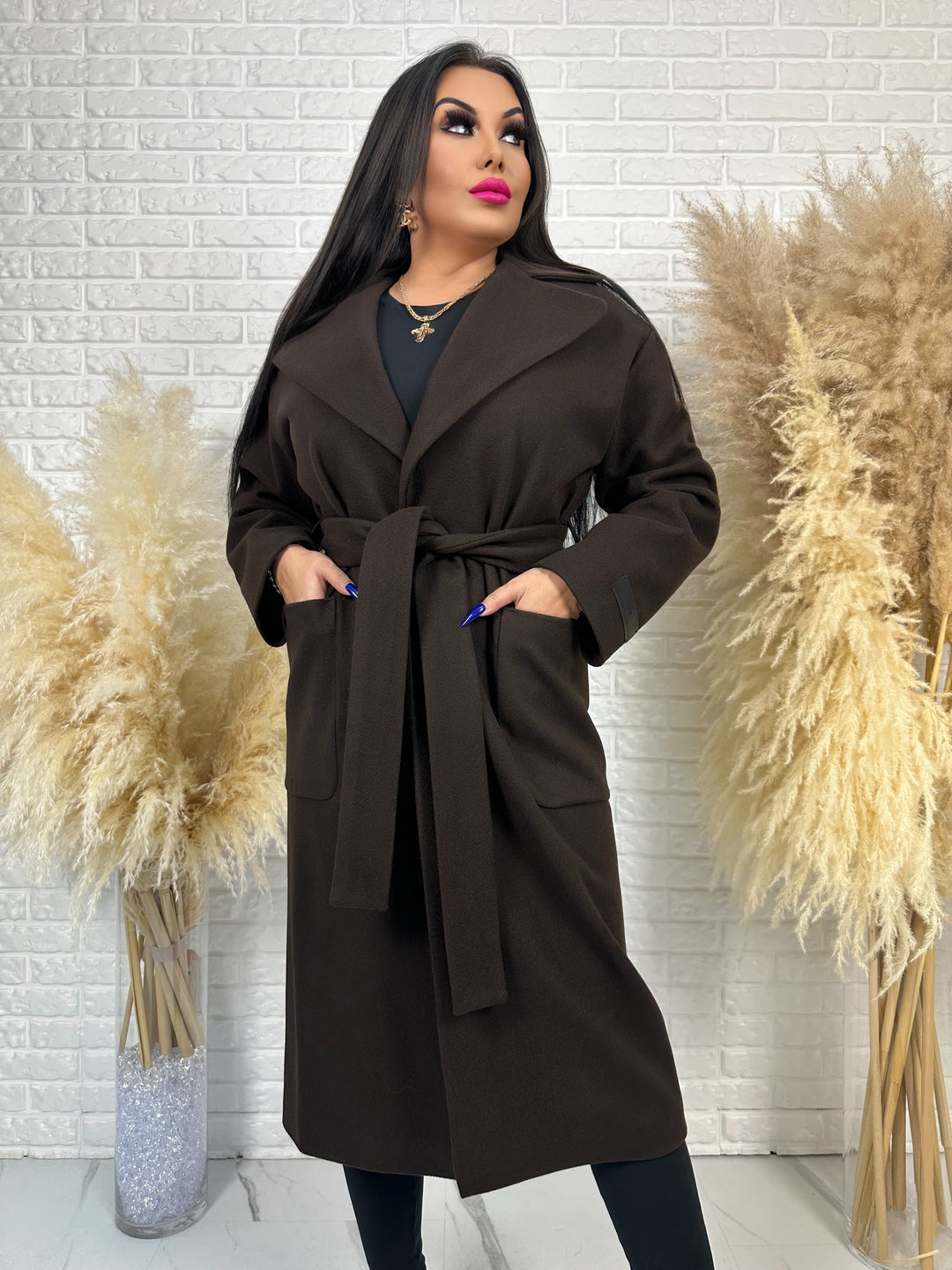 Długi płaszcz BELLA - na podszewce, polska produkcja