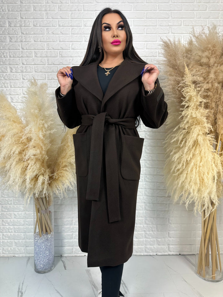 Długi płaszcz BELLA - na podszewce, polska produkcja