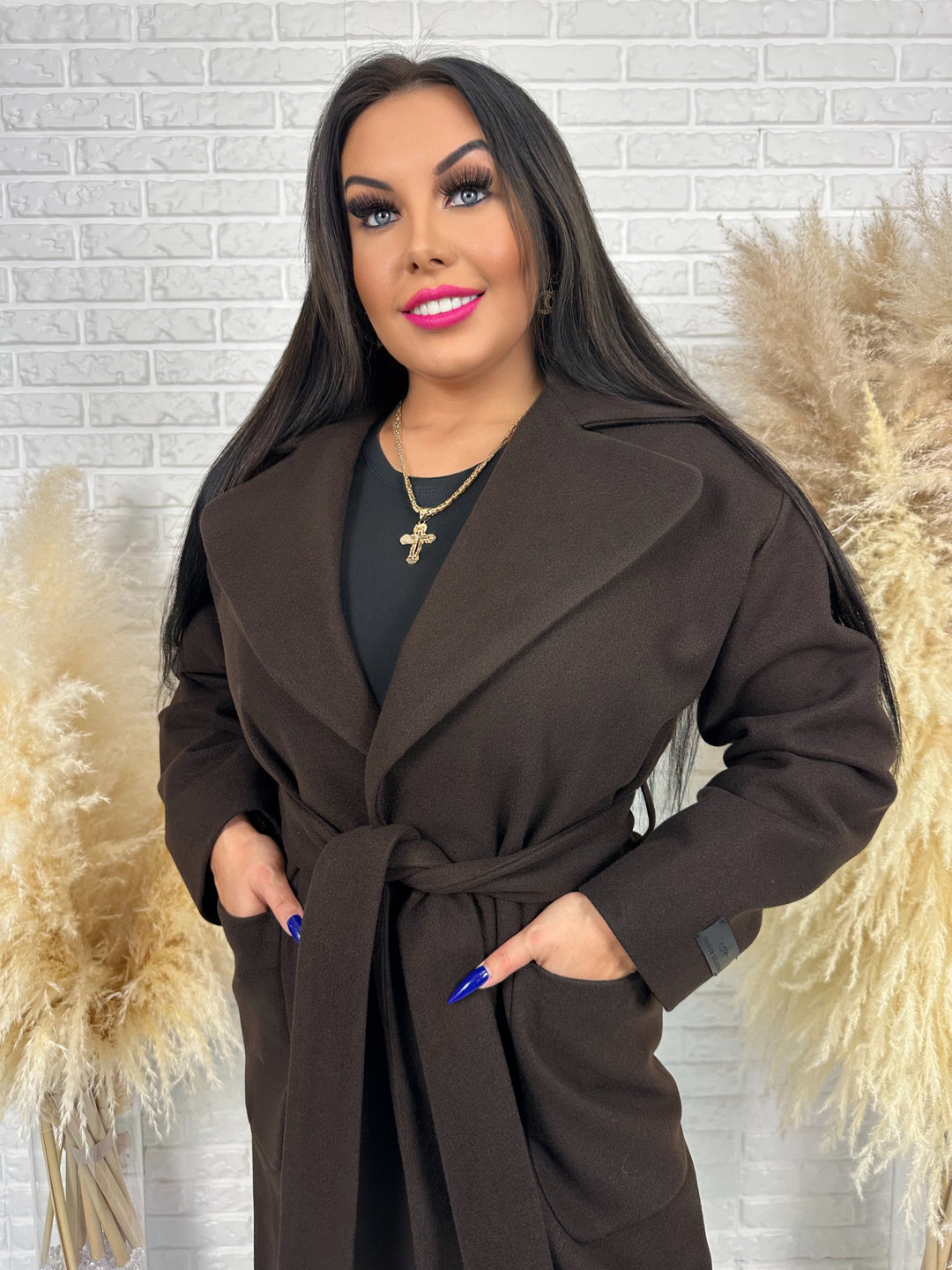 Długi płaszcz BELLA - na podszewce, polska produkcja