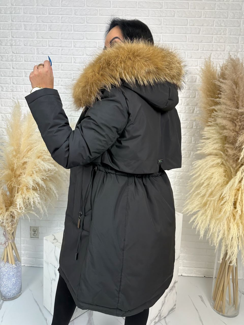 Parka damska zimowa premium JULIA z futrem naturalnym fango
