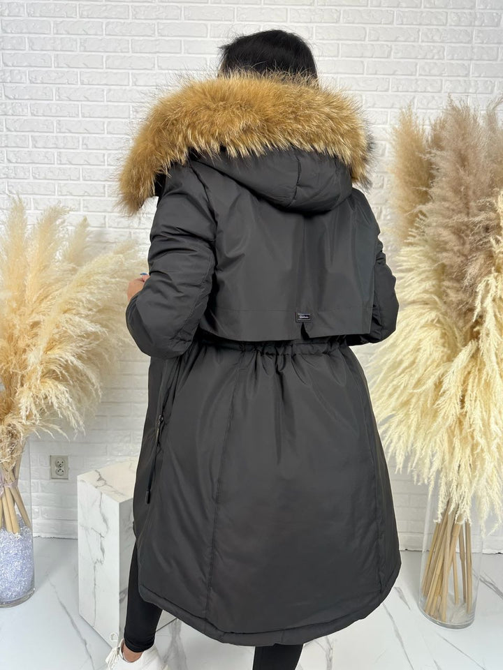 Parka damska zimowa premium JULIA z futrem naturalnym fango