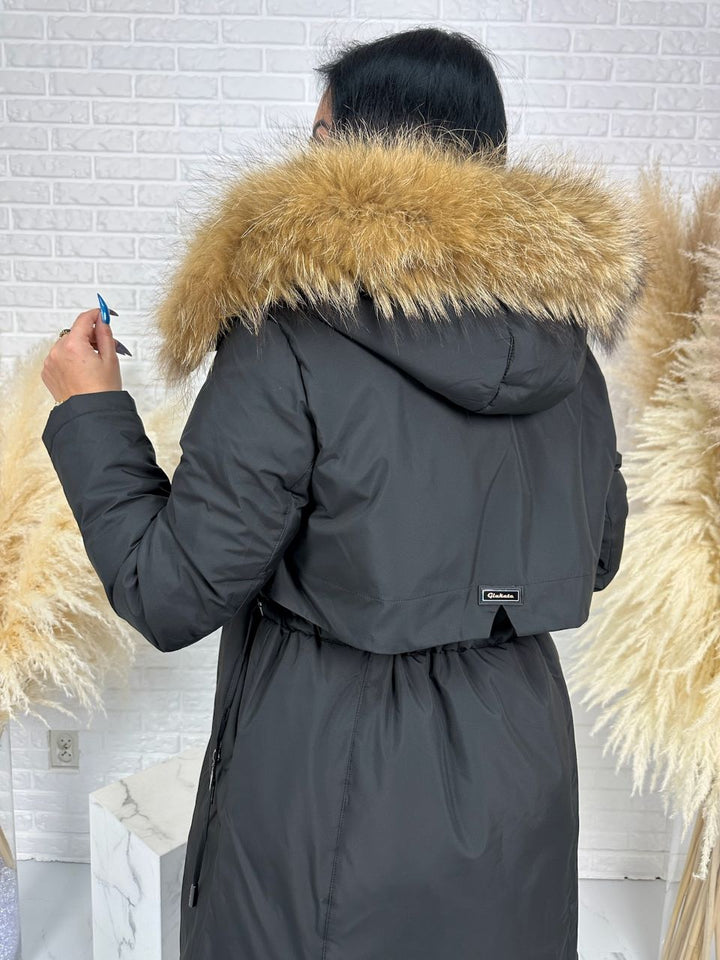 Parka damska zimowa premium JULIA z futrem naturalnym fango