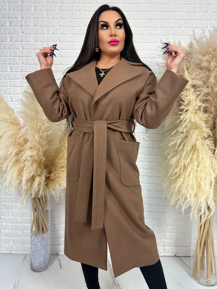 Długi płaszcz BELLA - na podszewce, polska produkcja