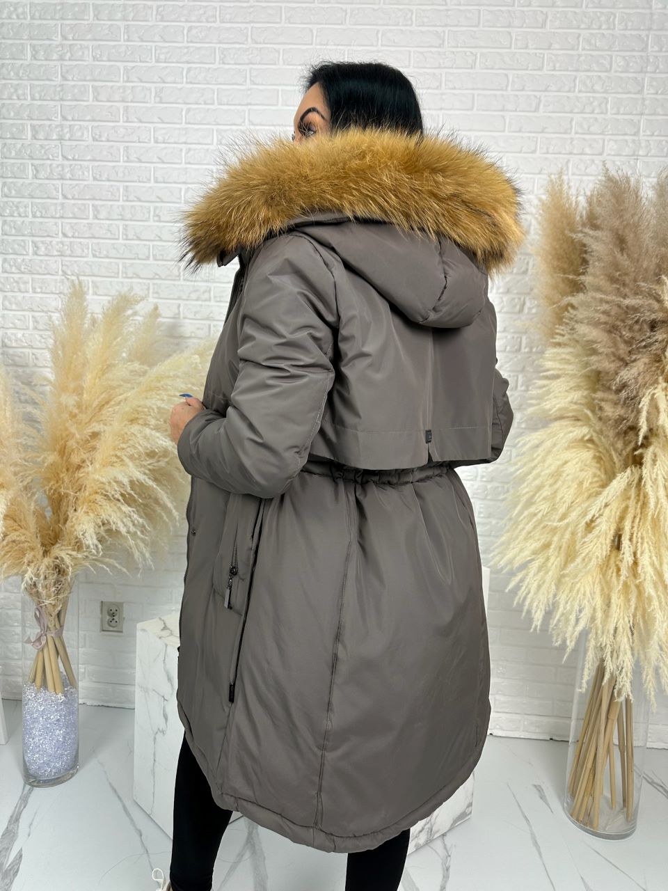 Parka damska zimowa premium JULIA z futrem naturalnym fango