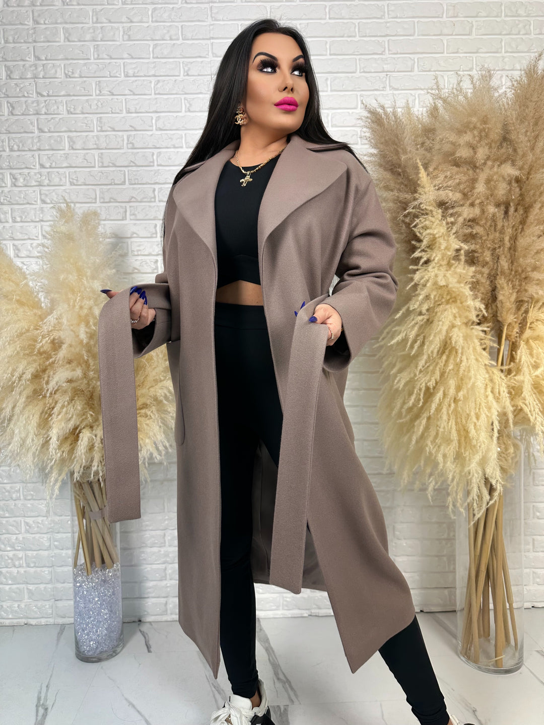 Długi płaszcz BELLA - na podszewce, polska produkcja