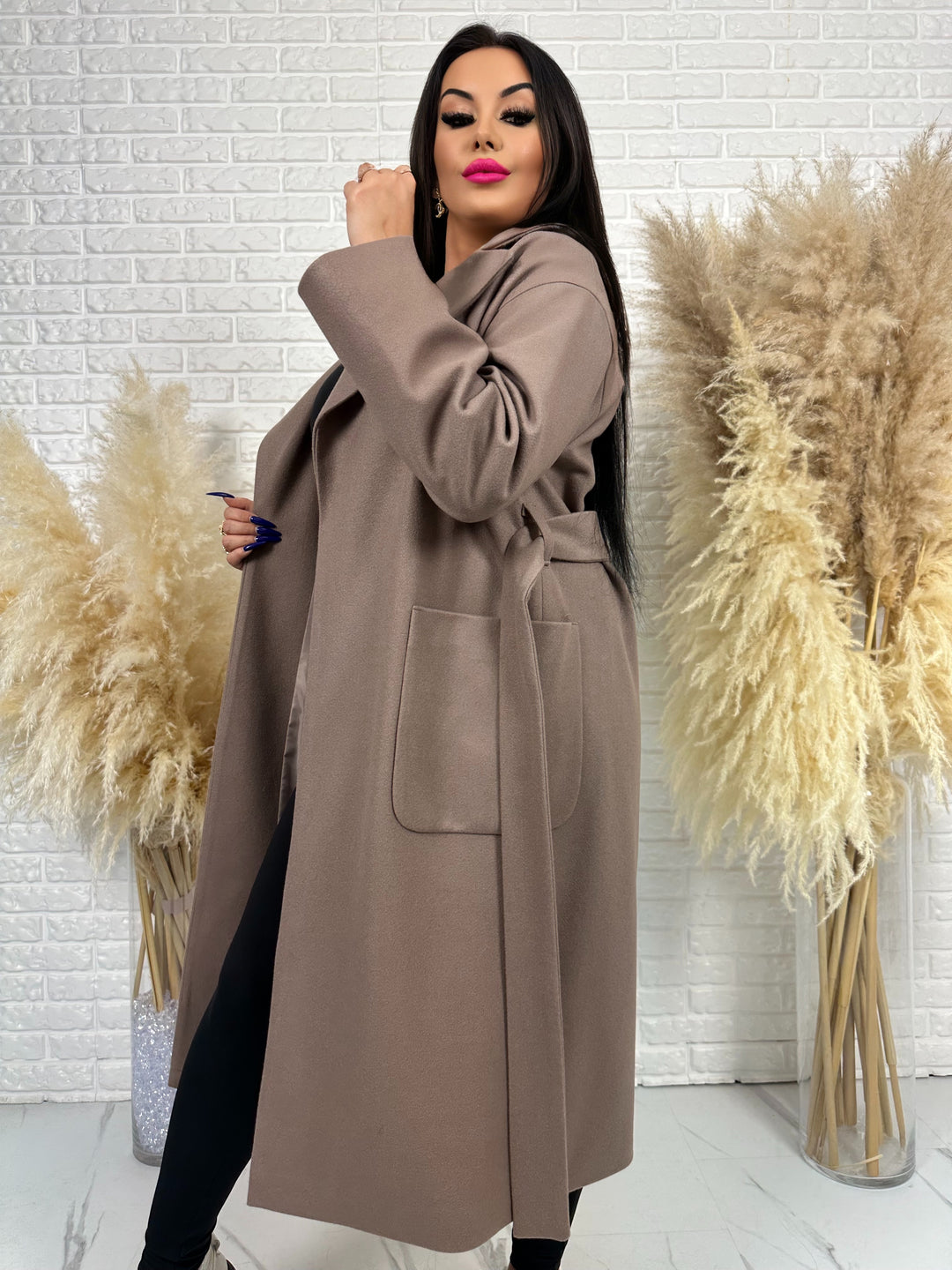 Długi płaszcz BELLA - na podszewce, polska produkcja