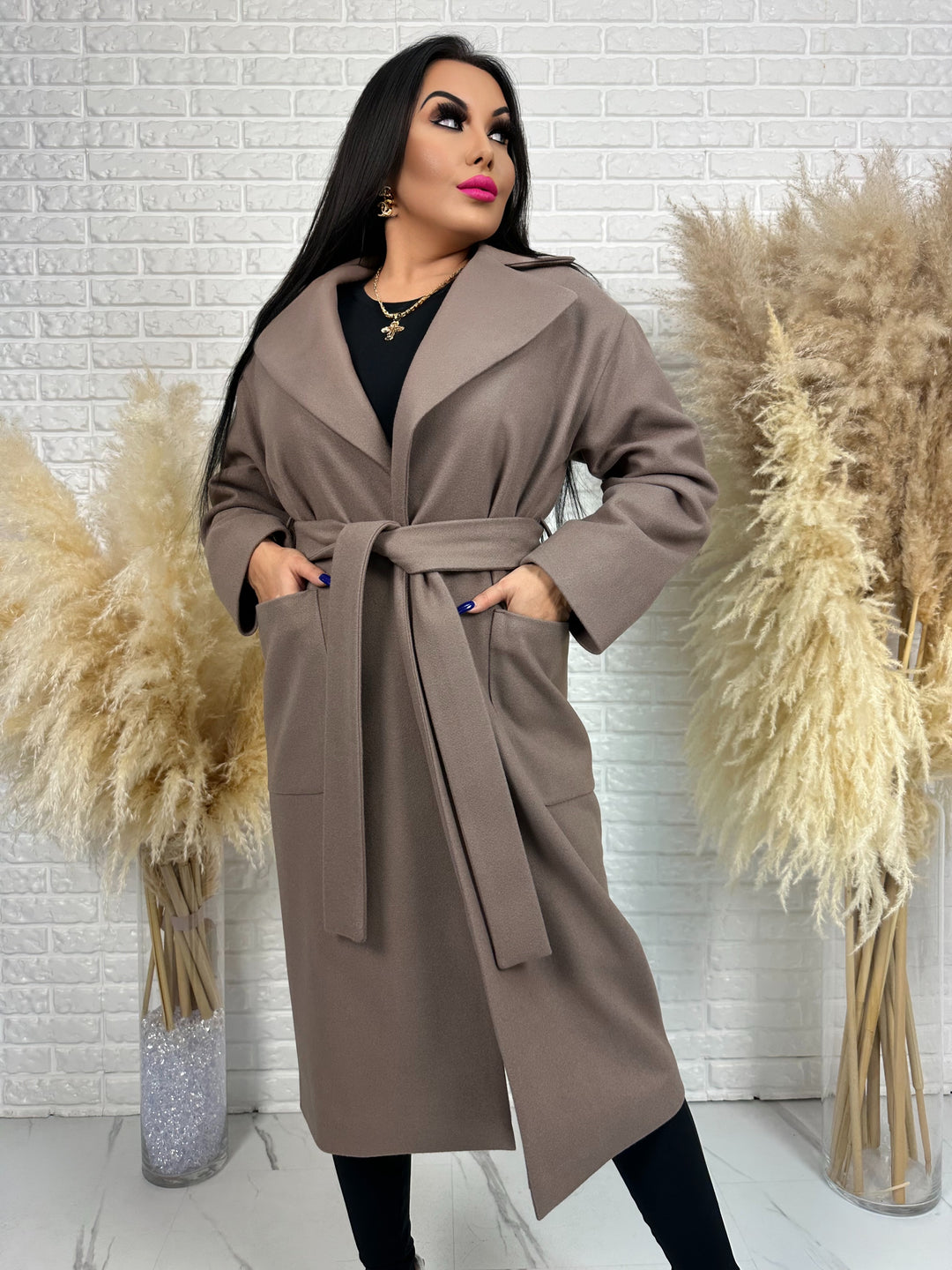 Długi płaszcz BELLA - na podszewce, polska produkcja