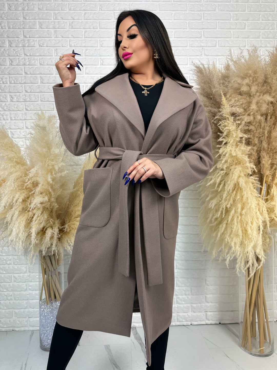 Długi płaszcz BELLA - na podszewce, polska produkcja