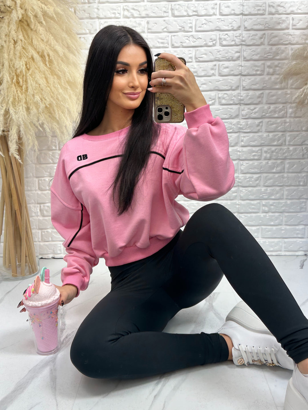 Komplet dresowy LA FEMME - szeroka bluza i leginsy push-up