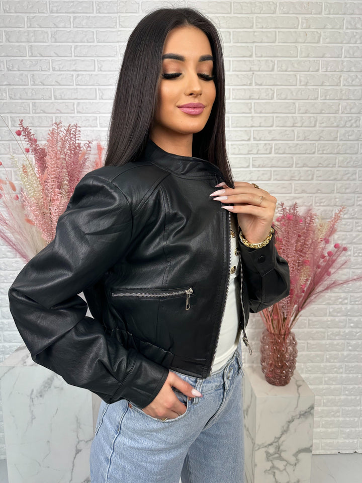 Kurtka MARIANNA - bomberka z ekoskóry, stójka i duże kieszenie