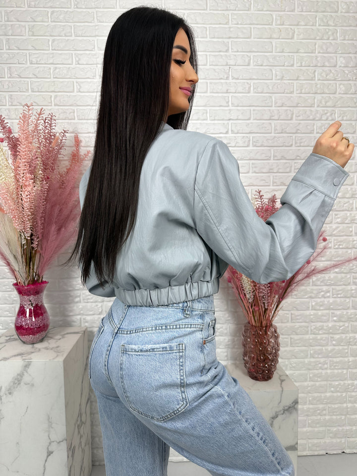 Kurtka MARIANNA - bomberka z ekoskóry, stójka i duże kieszenie