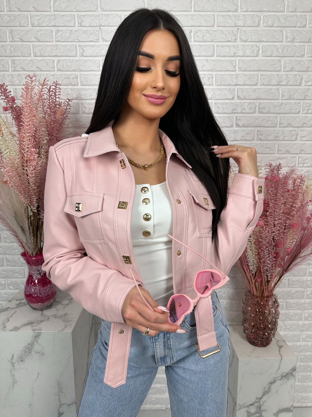 Kurtka YULLA - kurtka wiosenna z przeszyciami z ecoskóry