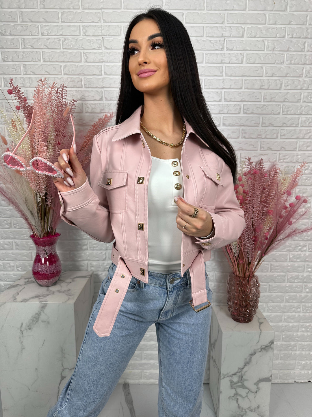 Kurtka YULLA - kurtka wiosenna z przeszyciami z ecoskóry