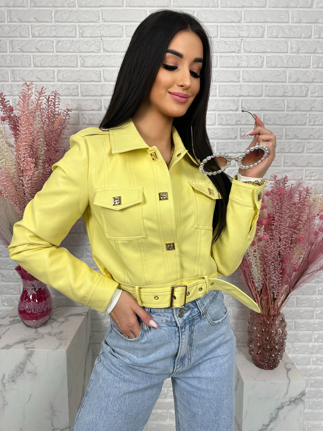 Kurtka YULLA - kurtka wiosenna z przeszyciami z ecoskóry