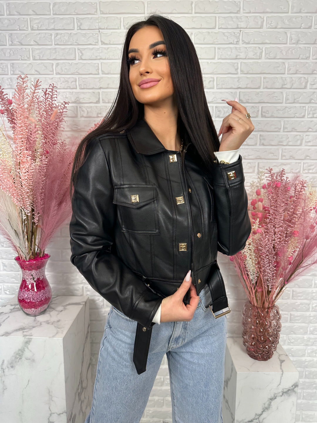 Kurtka YULLA - kurtka wiosenna z przeszyciami z ecoskóry