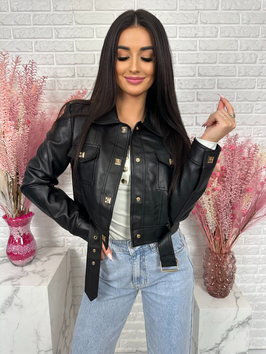 Kurtka YULLA - kurtka wiosenna z przeszyciami z ecoskóry