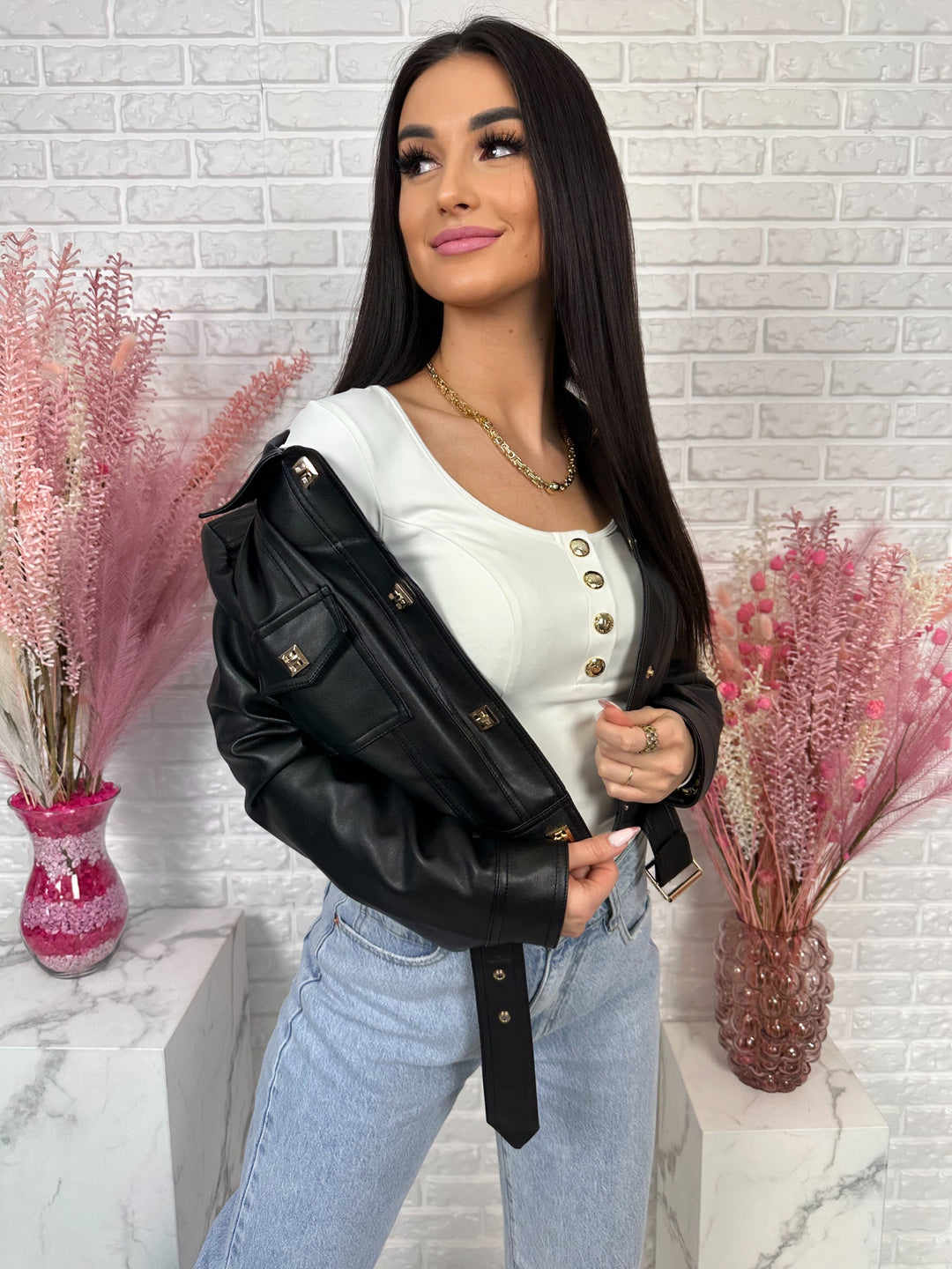 Kurtka YULLA - kurtka wiosenna z przeszyciami z ecoskóry