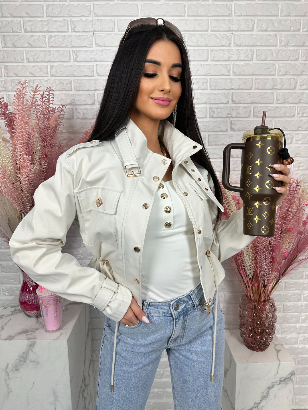 Parka na wiosnę DOLLARS - kurtka ze ściągaczem w pasie