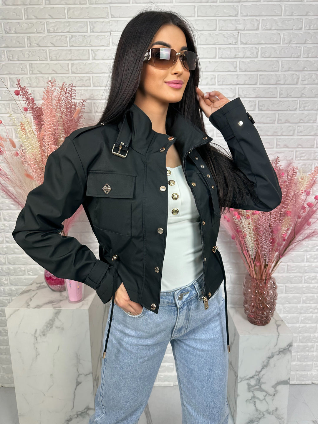 Parka na wiosnę DOLLARS - kurtka ze ściągaczem w pasie