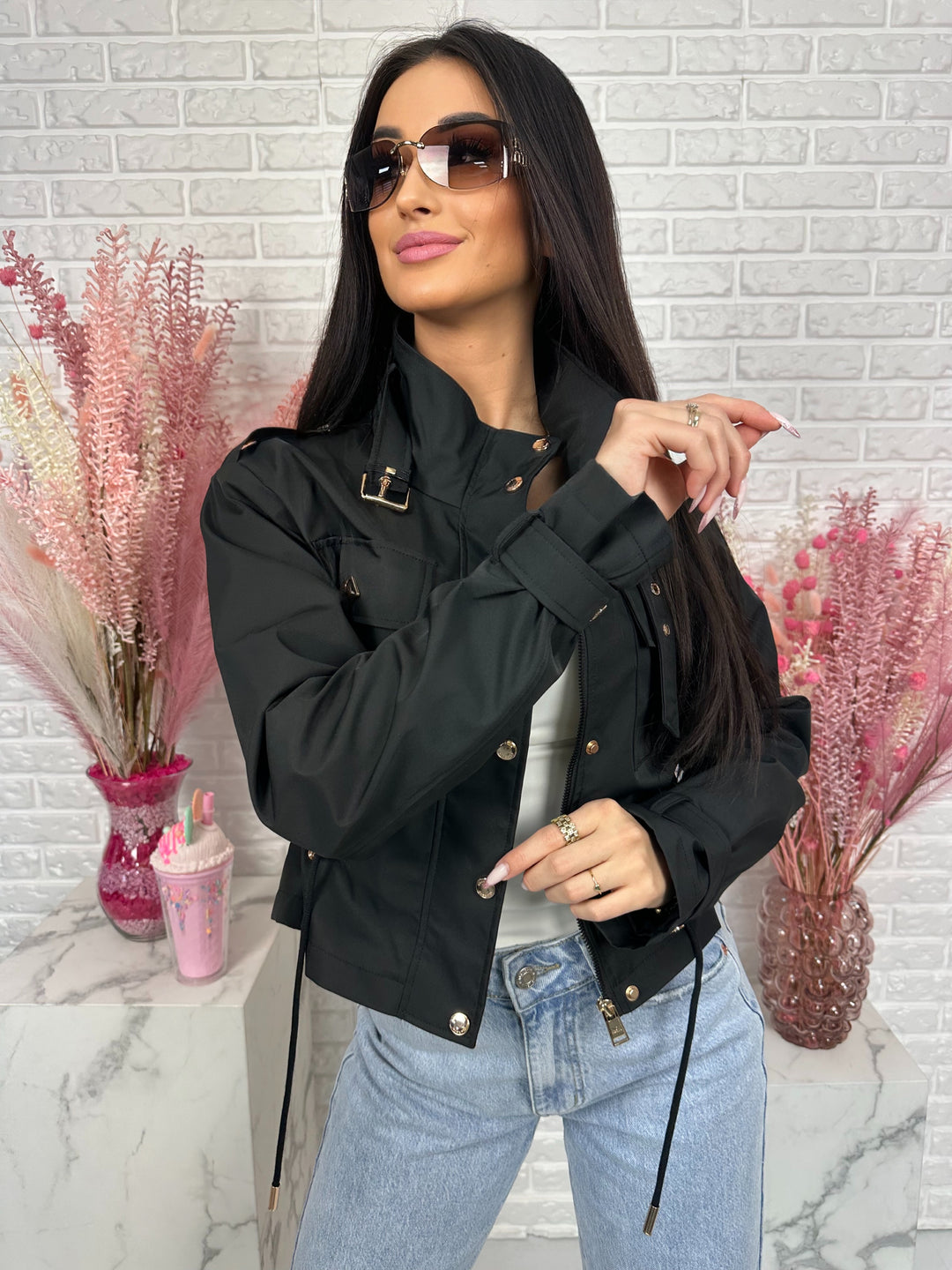 Parka na wiosnę DOLLARS - kurtka ze ściągaczem w pasie