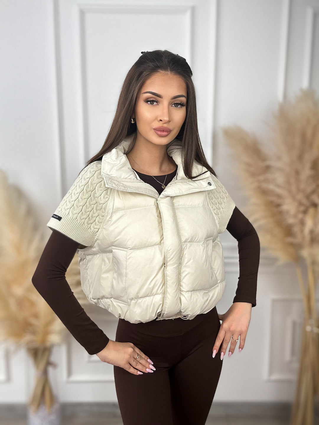 Kamizelka ALMA - Hit sezonu, pikowana, wełniane rękawki