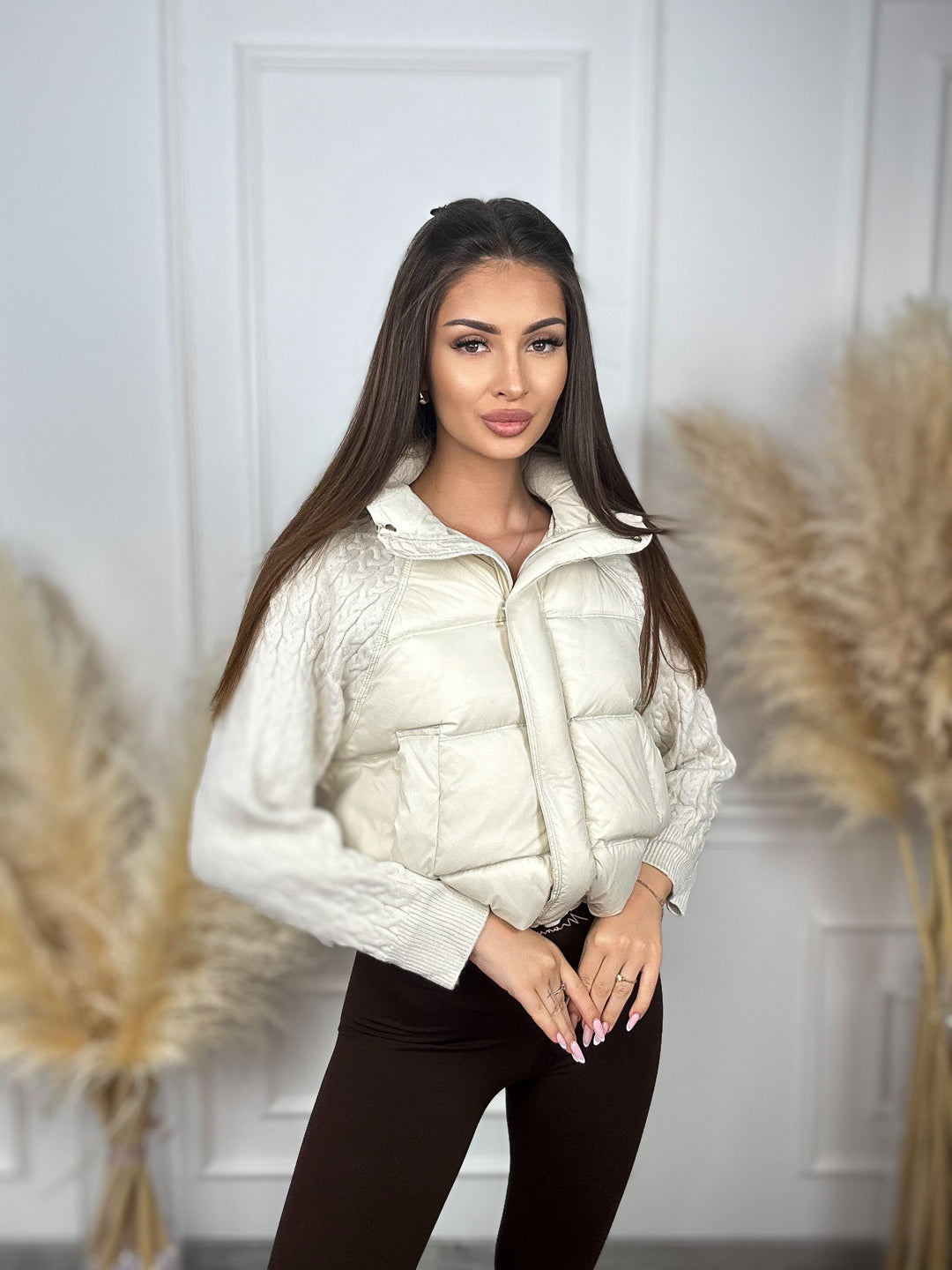 KURTKA LORENA - pikowana z dzianinowymi rękawkami