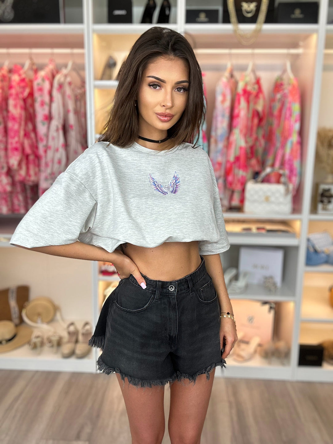 T-shirt FLY ze skrzydłami i ściągaczem w pasie
