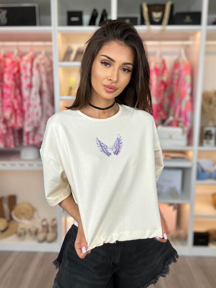 T-shirt FLY ze skrzydłami i ściągaczem w pasie