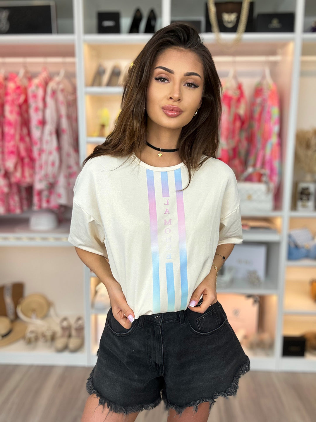 T-shirt MONNE - ze ściagaczem w pasie
