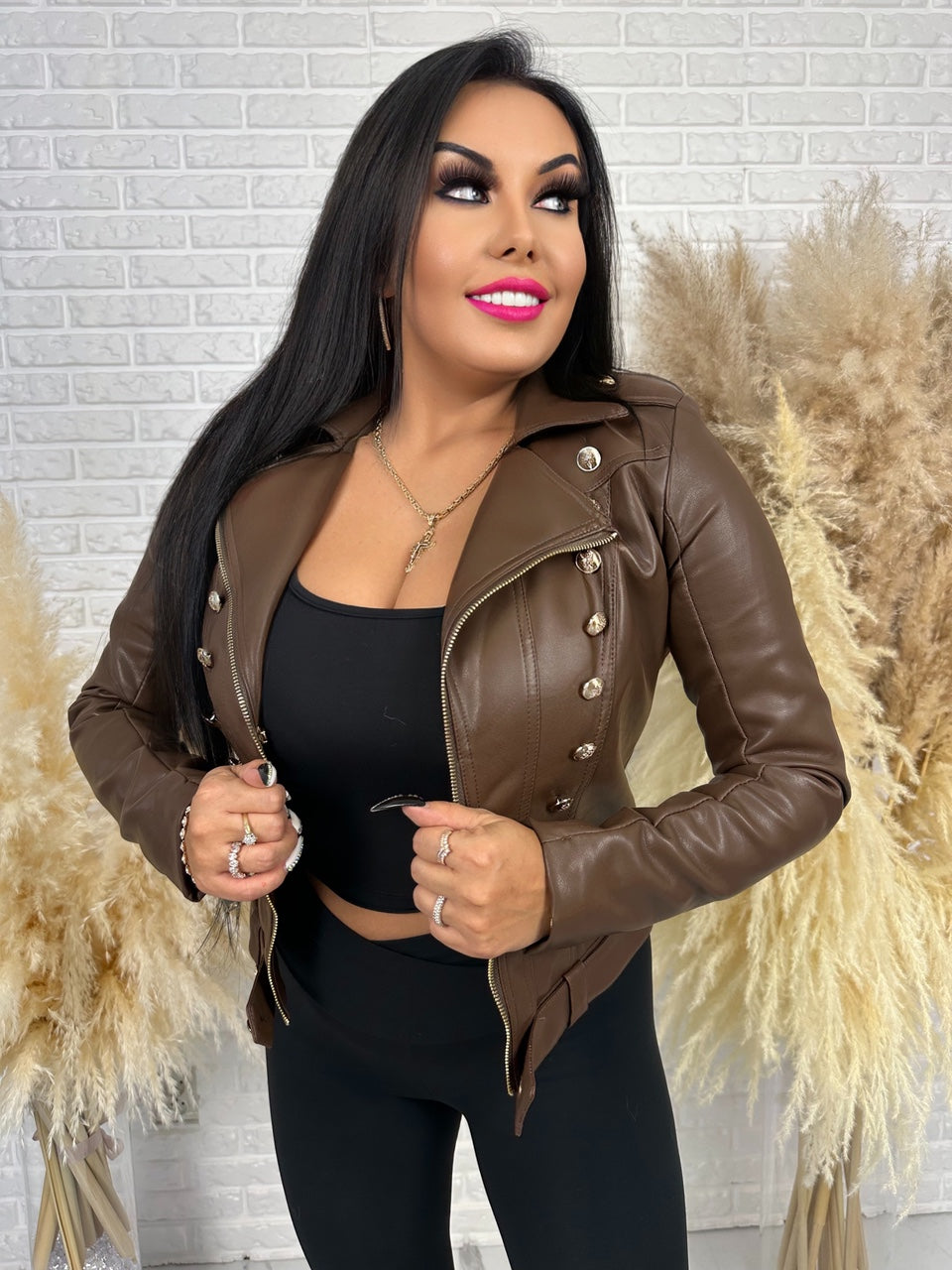 Kurtka ramoneska FOUND ME brąz