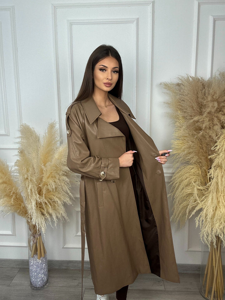PŁASZCZ ONYX długi płaszcz z eko skóry POLSKA produkcja