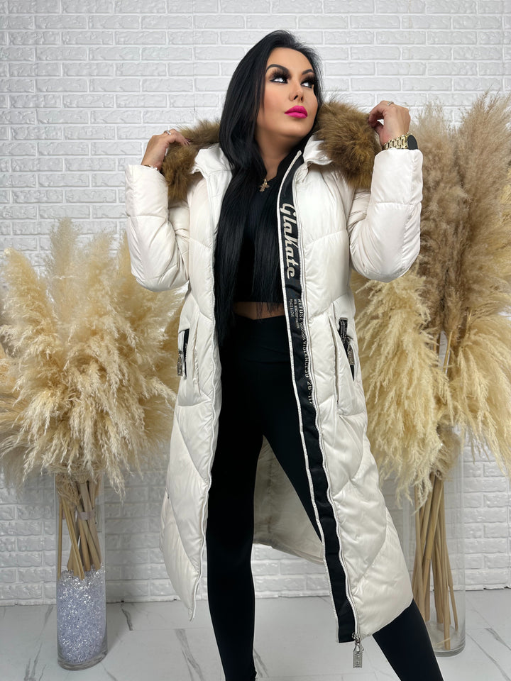 Kurtka MESA - długa zimowa kurtka, kaptur z futerkiem