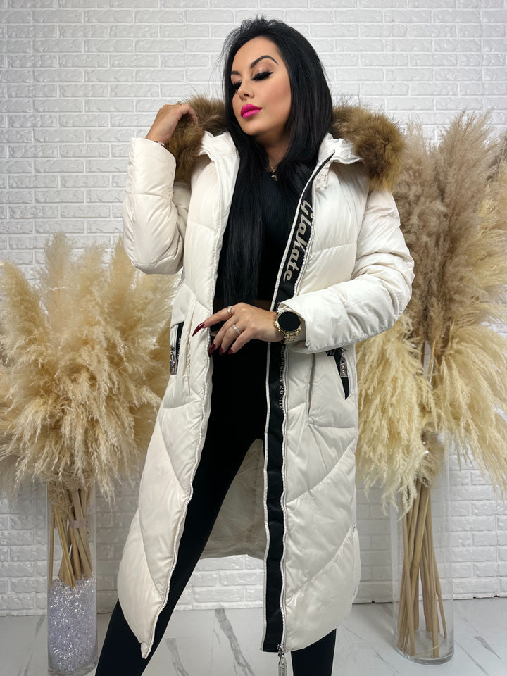 Kurtka MESA - długa zimowa kurtka, kaptur z futerkiem