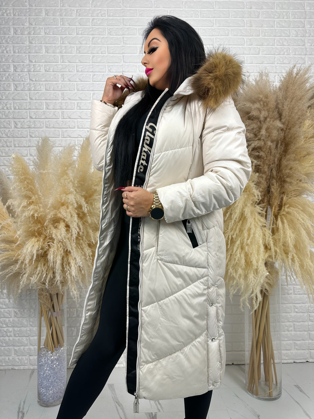 Kurtka MESA - długa zimowa kurtka, kaptur z futerkiem