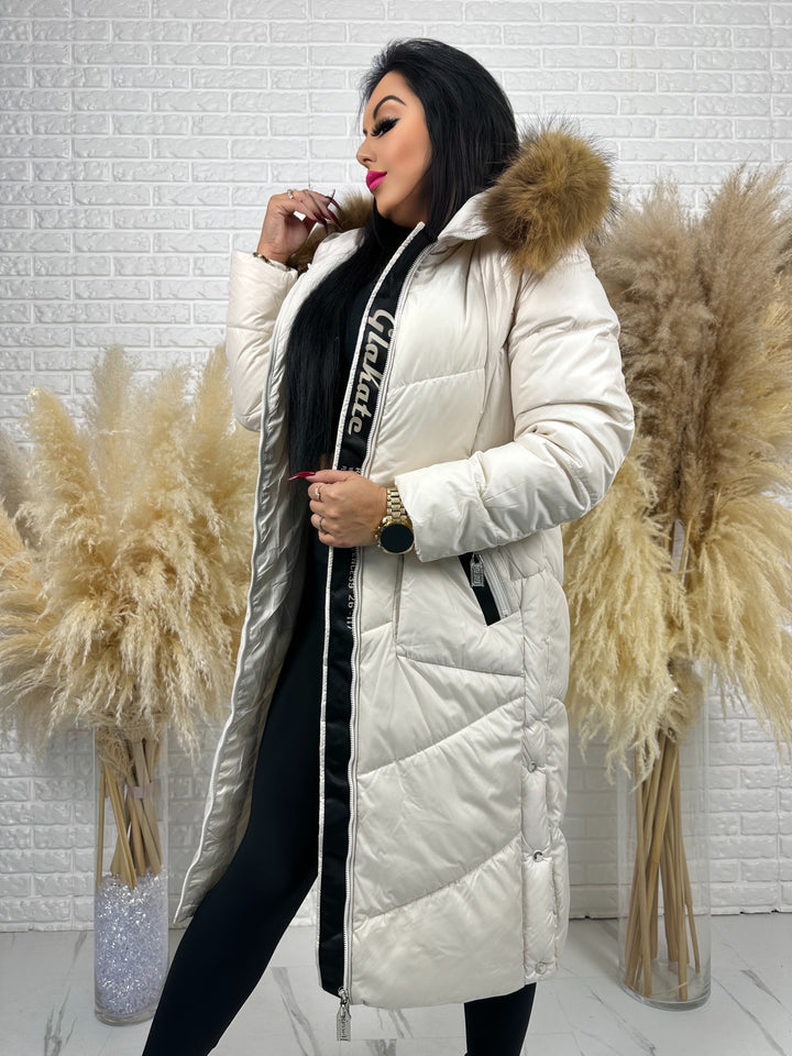 Kurtka MESA - długa zimowa kurtka, kaptur z futerkiem