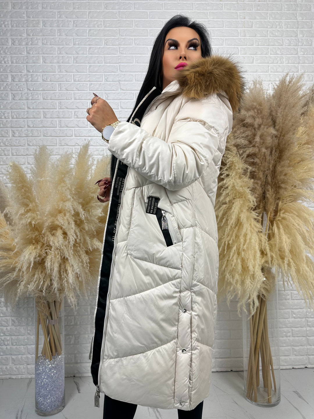 Kurtka MESA - długa zimowa kurtka, kaptur z futerkiem