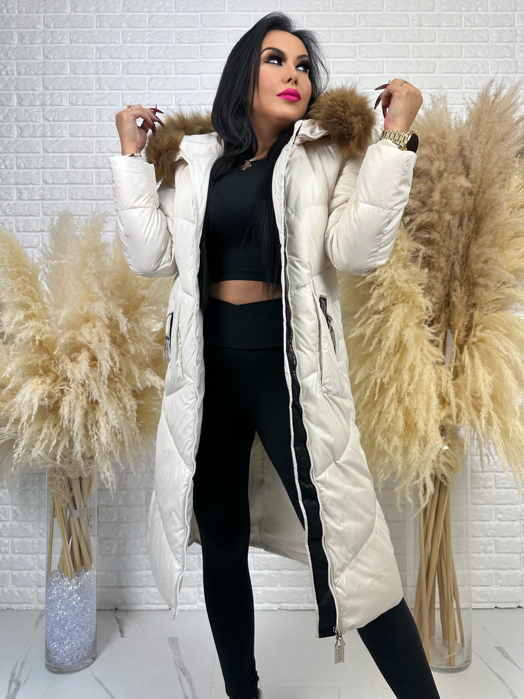 Kurtka MESA - długa zimowa kurtka, kaptur z futerkiem