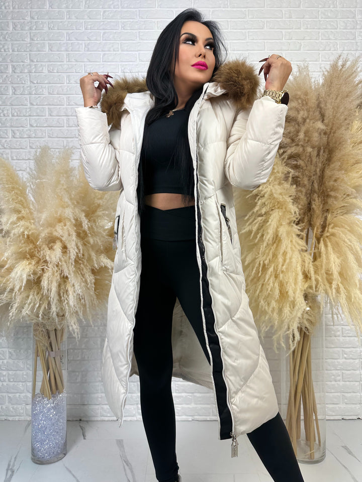 Kurtka MESA - długa zimowa kurtka, kaptur z futerkiem