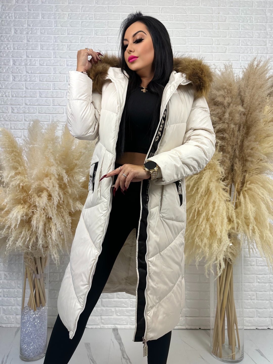 Kurtka MESA - długa zimowa kurtka, kaptur z futerkiem